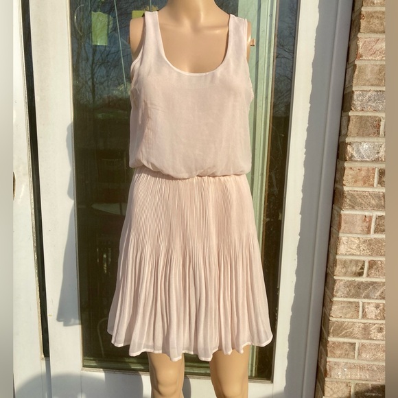 Lush Cream/Off White Sheer Pleated Preppy Dress - Picture 7 of 13